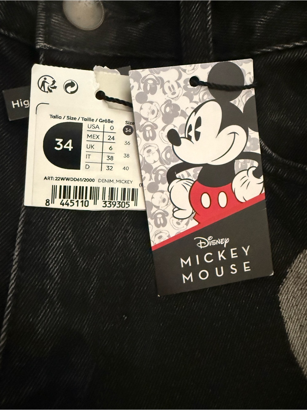 Desigual Black High-Rise Jeans with Mickey Graphic VINTAGE - Picture 8 of 8